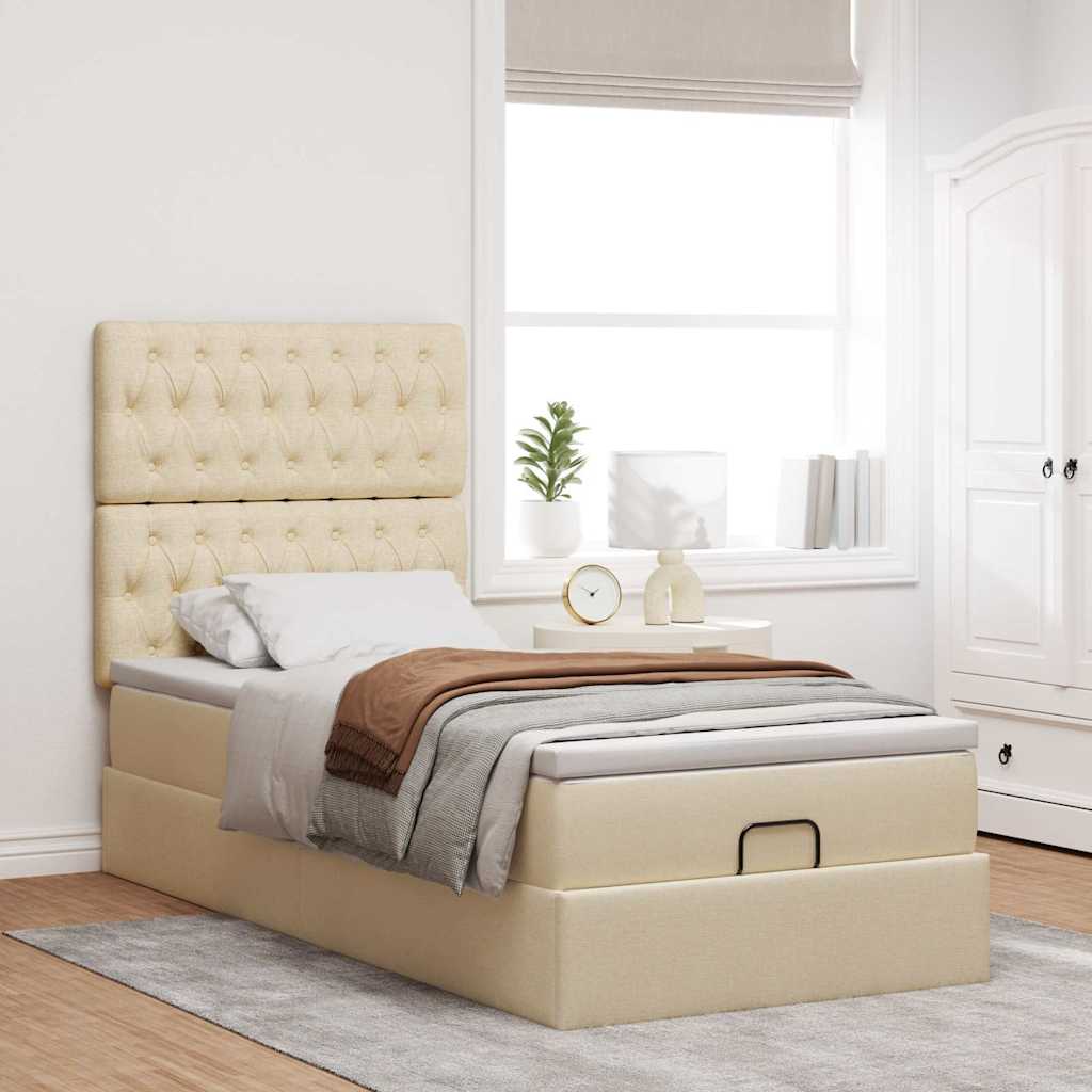 Cama otomana com colchão 90x200 cm tecido creme