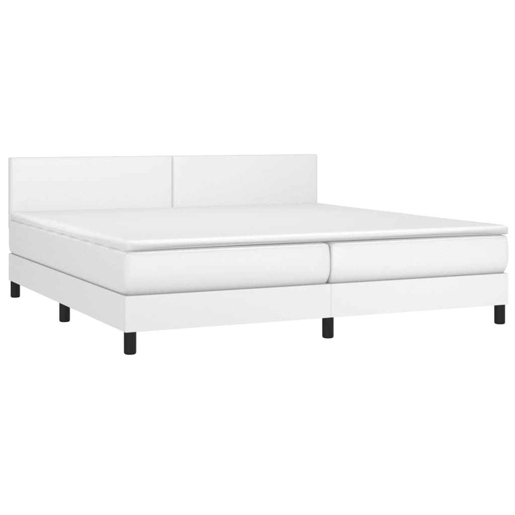 Cama box spring c/colchão/LED 200x200cm couro artificial branco