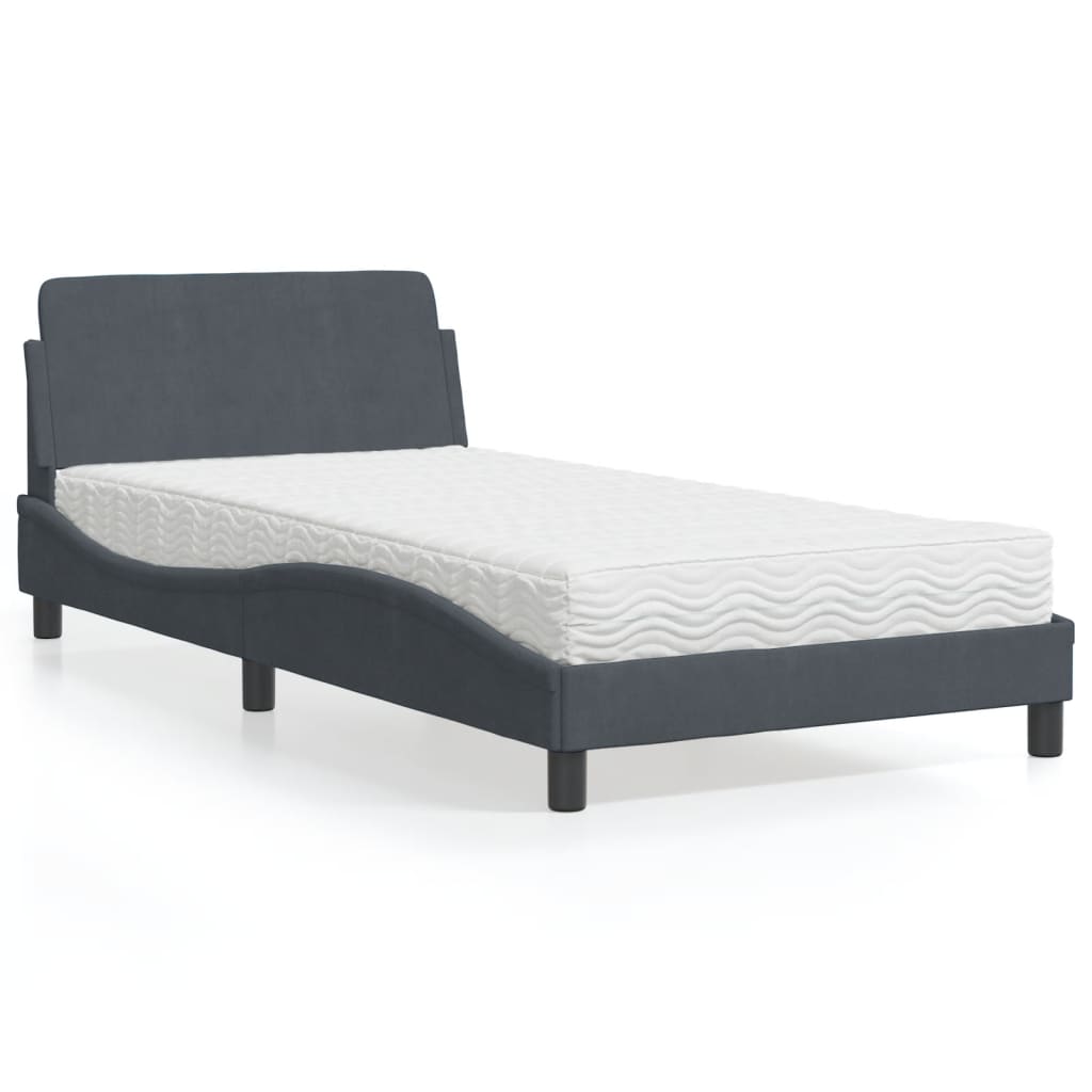 Cama com colchão dover 100x200 cm veludo cinzento-escuro