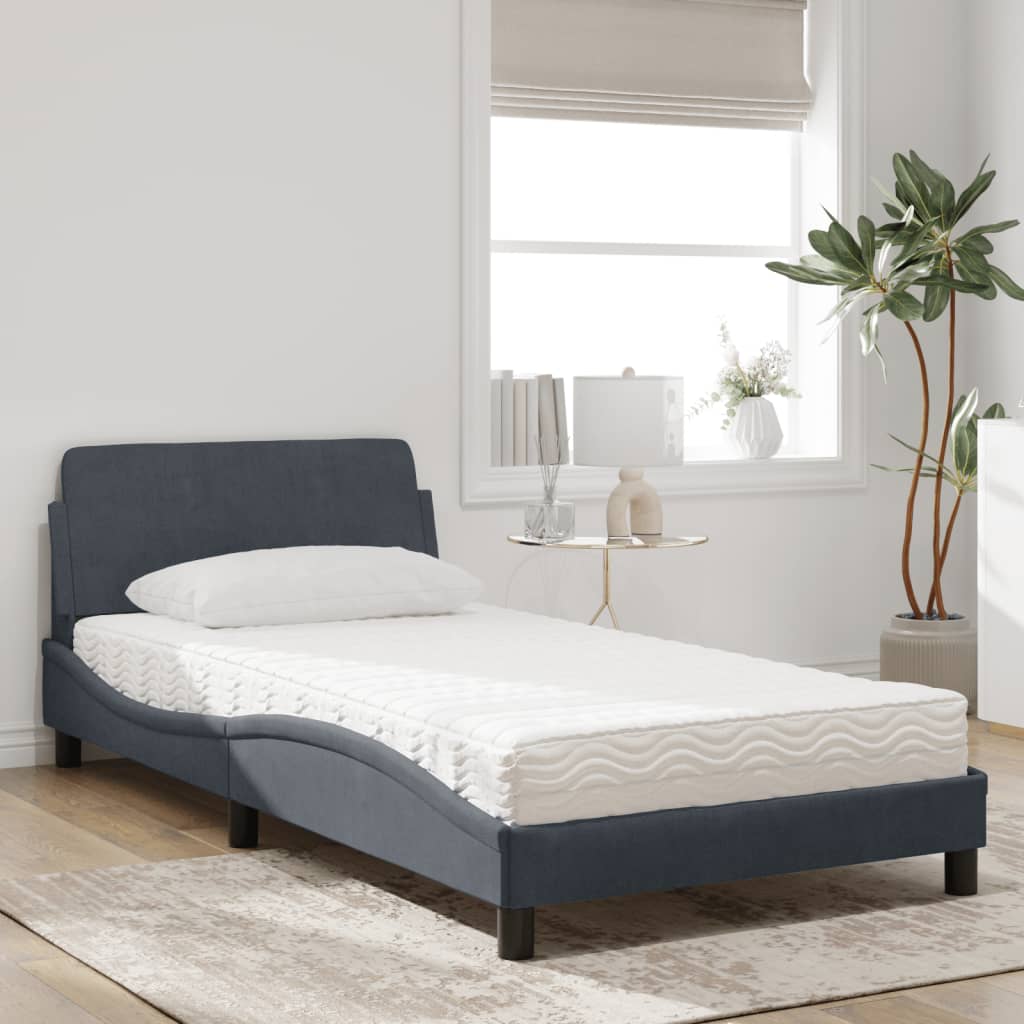 Cama com colchão dover 100x200 cm veludo cinzento-escuro
