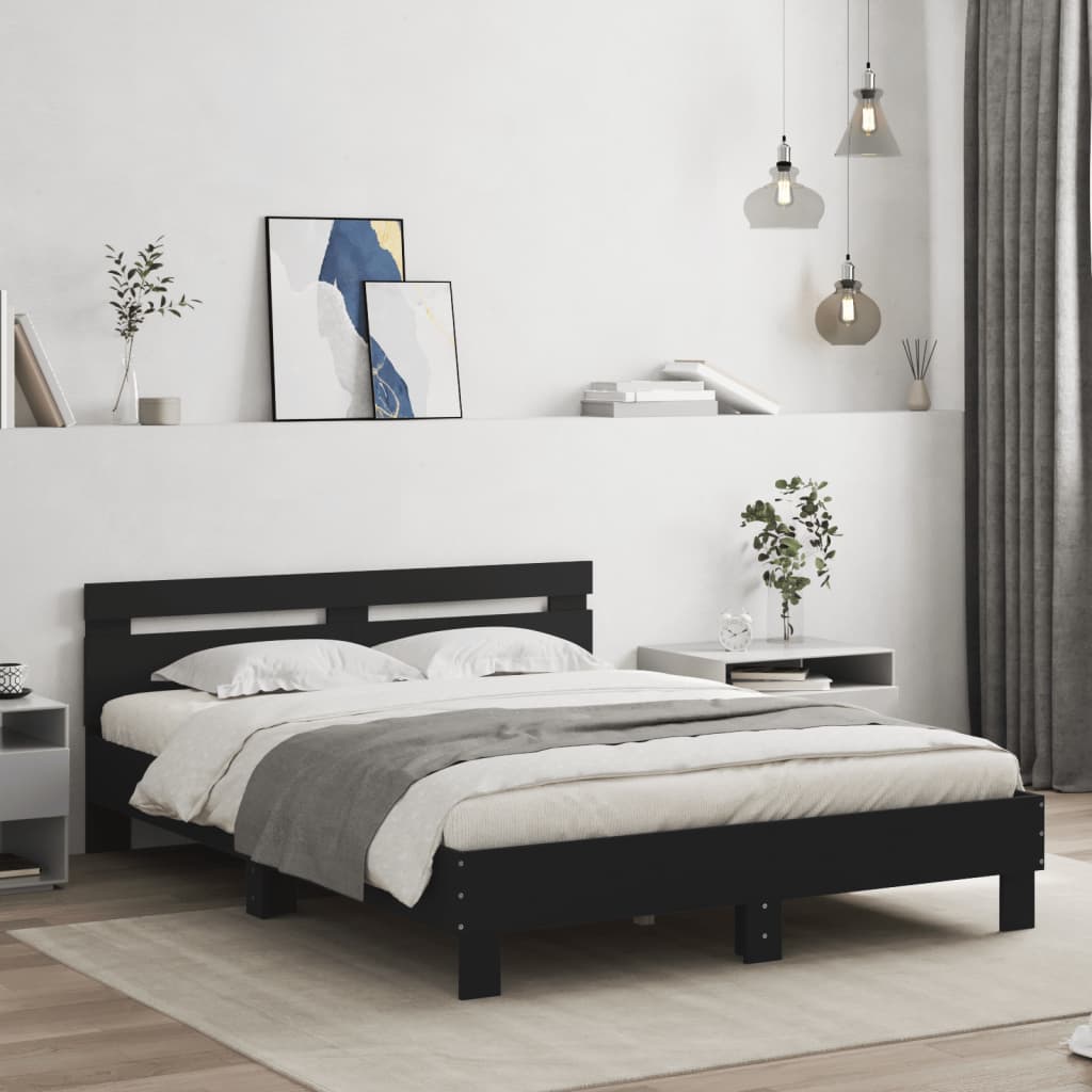Estrutura cama c/ cabeceira 150x200 cm derivados madeira preto