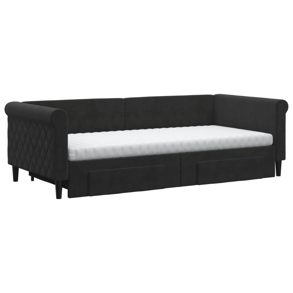 Sofá-cama com gavetão e gavetas 90x200 cm veludo preto