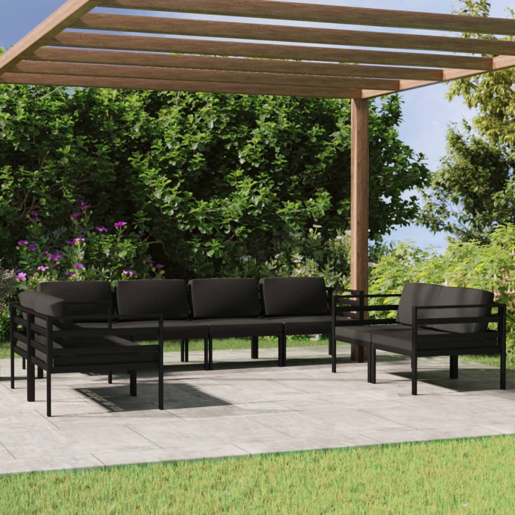 8 Pcs conjunto lounge jardim com almofadões alumínio antracite