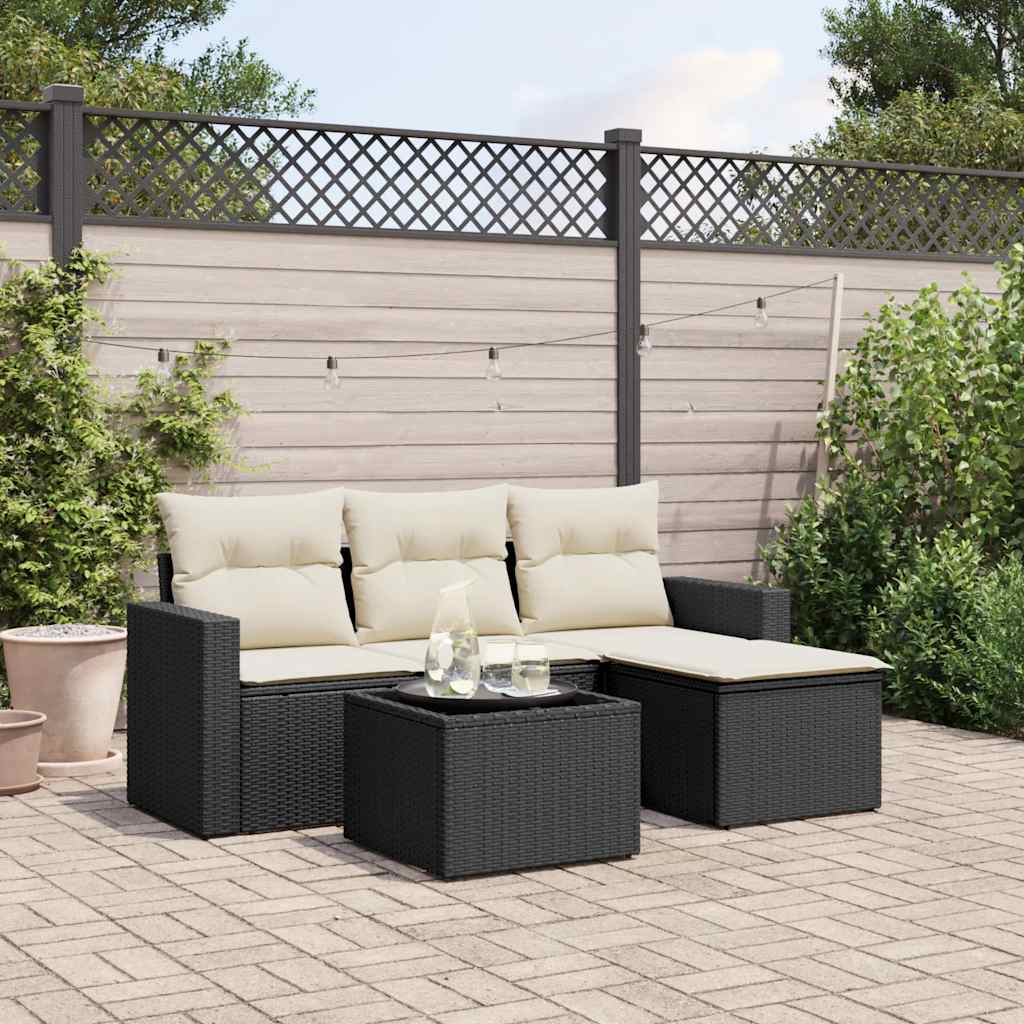 5 Pcs conjunto sofás de jardim com almofadões vime PE preto