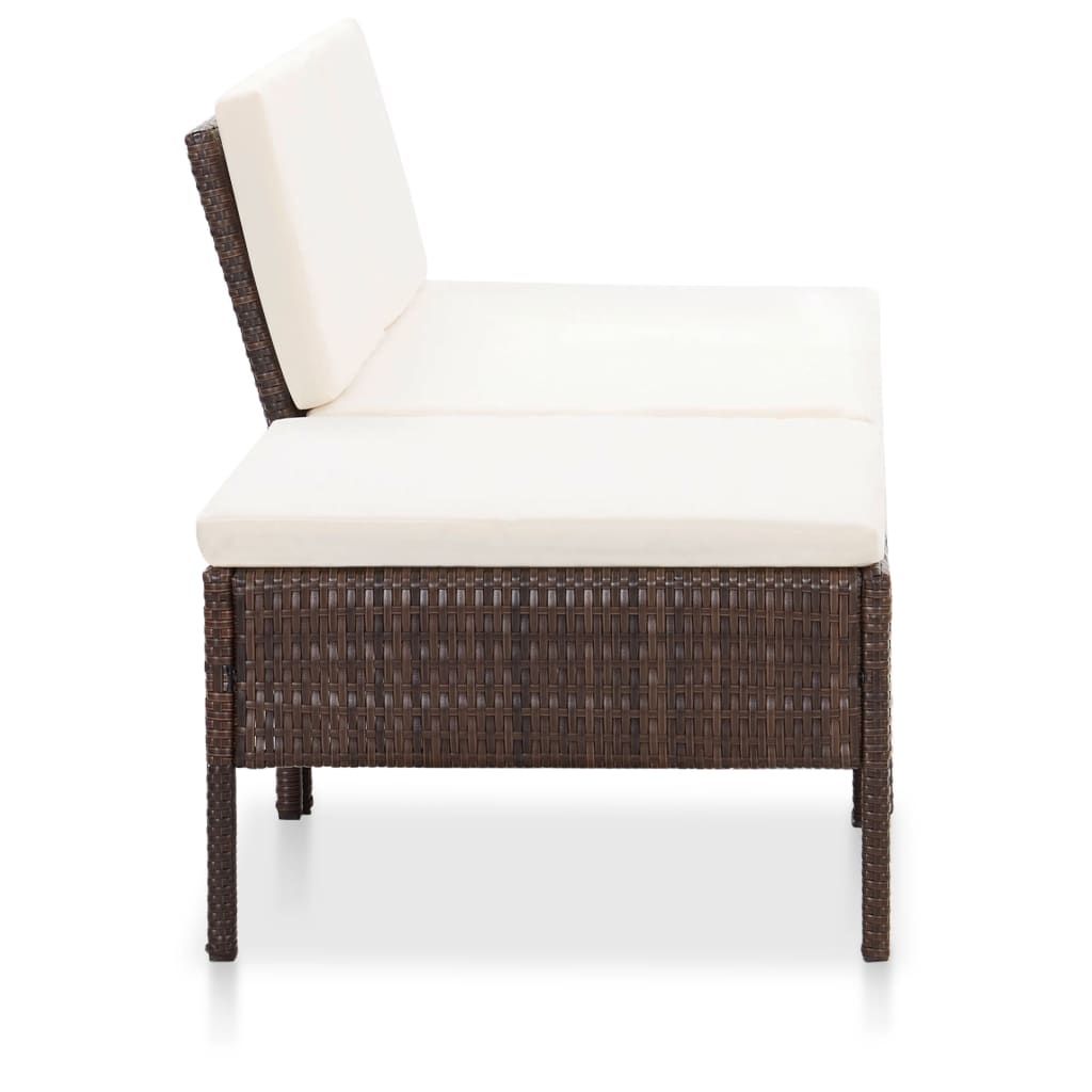 3 Pcs conjunto lounge jardim c/ almofadões vime PE castanho