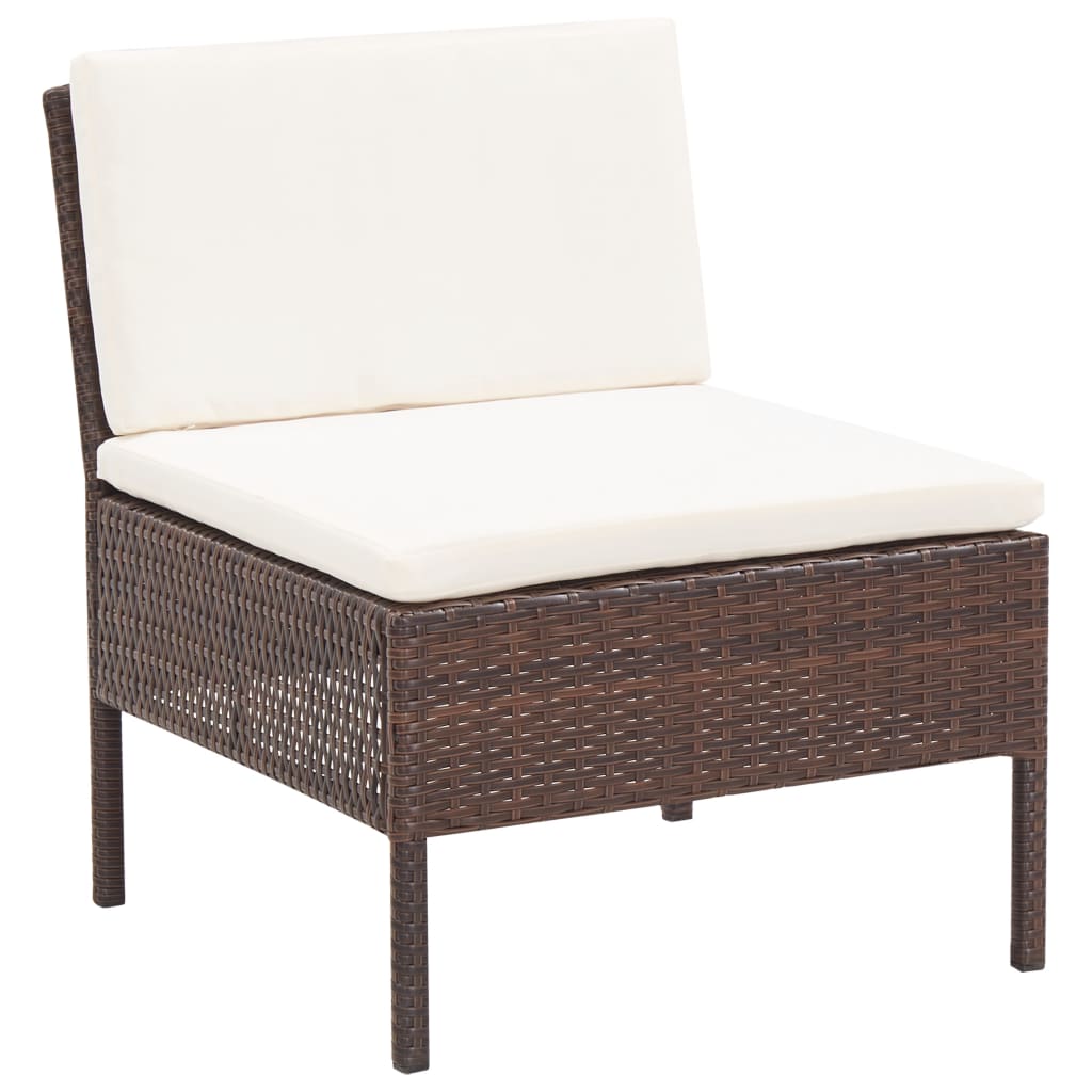 3 Pcs conjunto lounge jardim c/ almofadões vime PE castanho