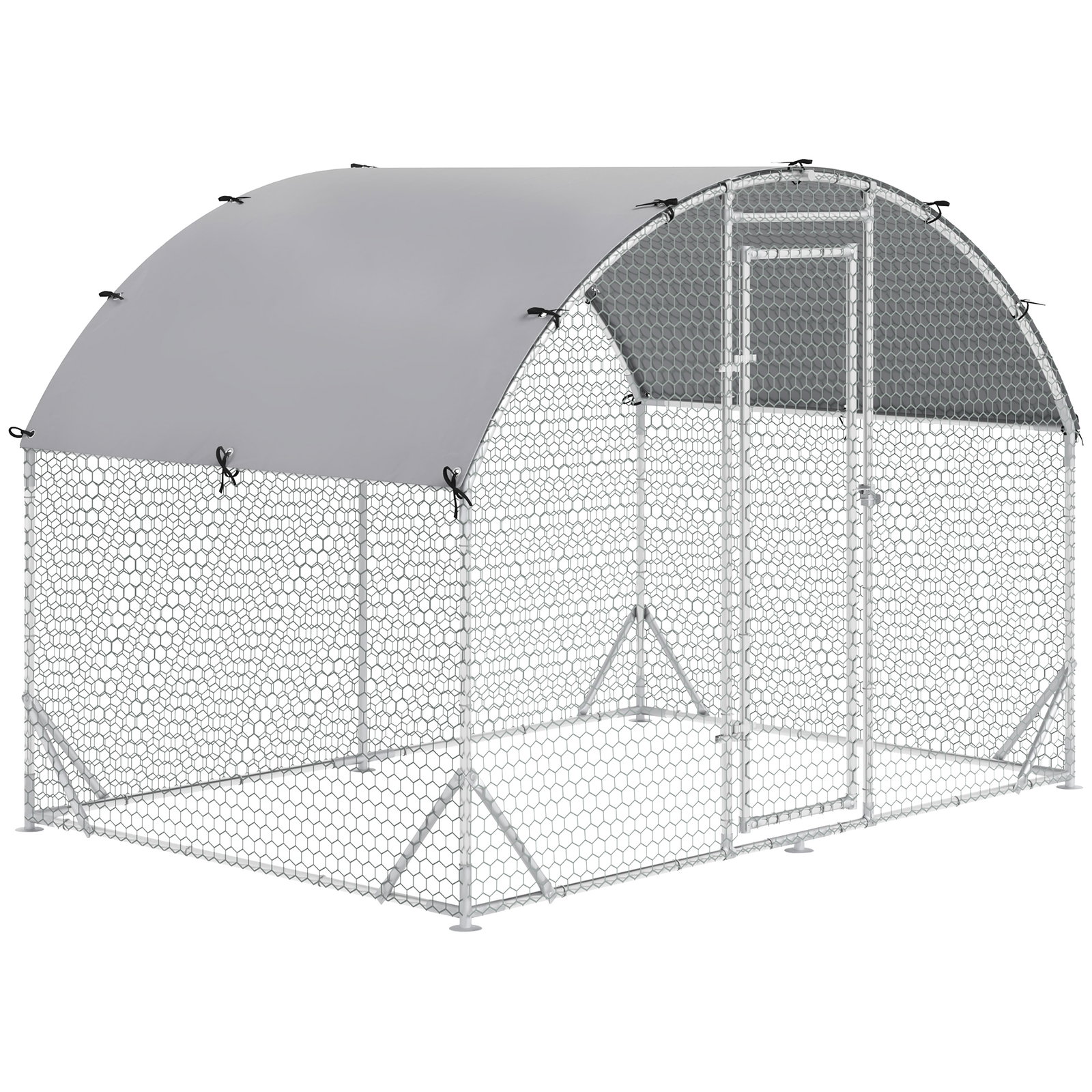 Galinheiro para exterior para 4-6 galinhas de aço galvanizado com teto de tecido oxford 2,8x1,90x1,97 m prata
