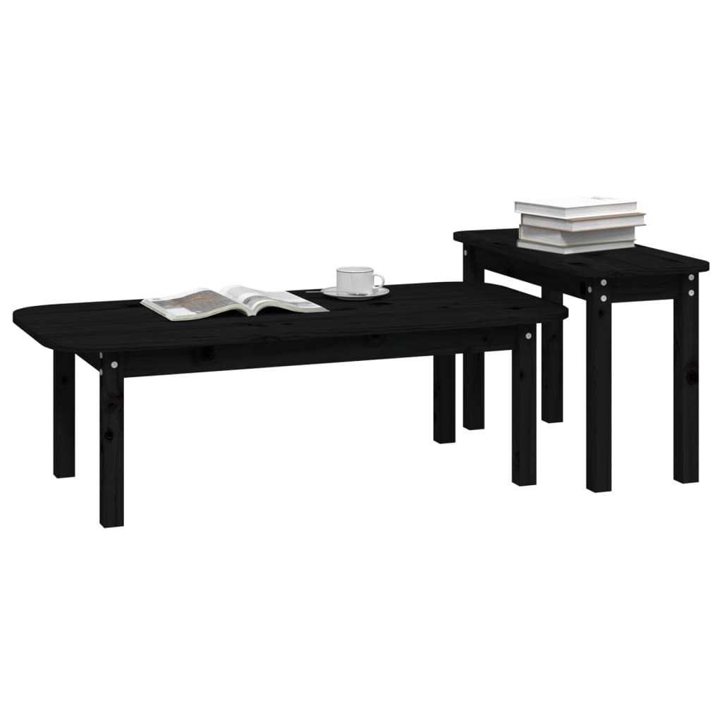 2 Pcs conjunto de mesas de centro pinho maciço preto