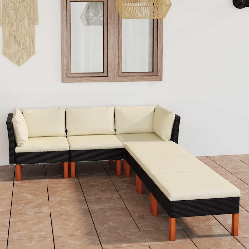 6 Pcs conjunto lounge de jardim c/ almofadões vime PE preto