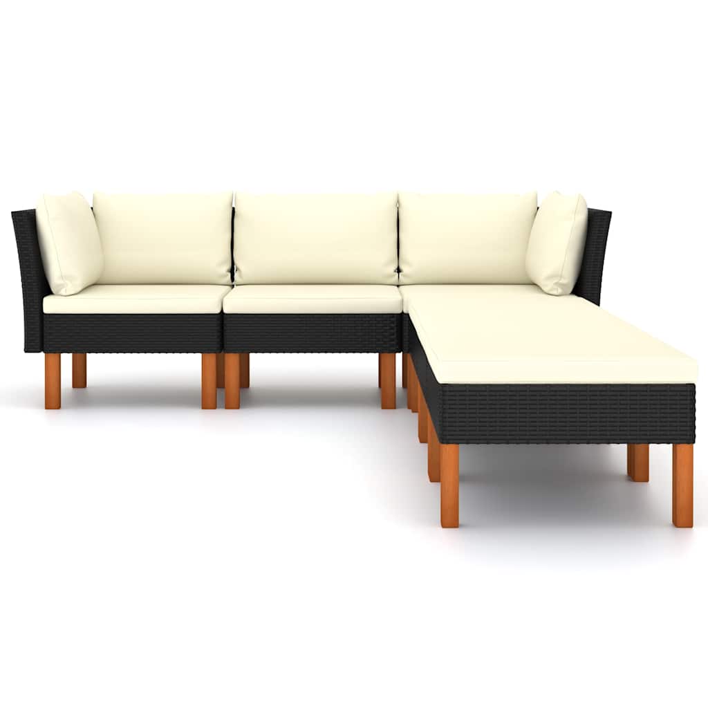 6 Pcs conjunto lounge de jardim c/ almofadões vime PE preto