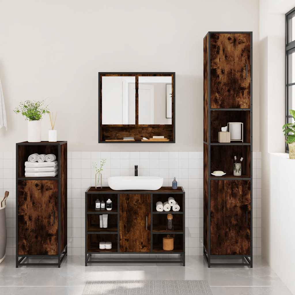 3 Pcs conjunto de móveis wc madeira processada carvalho fumado