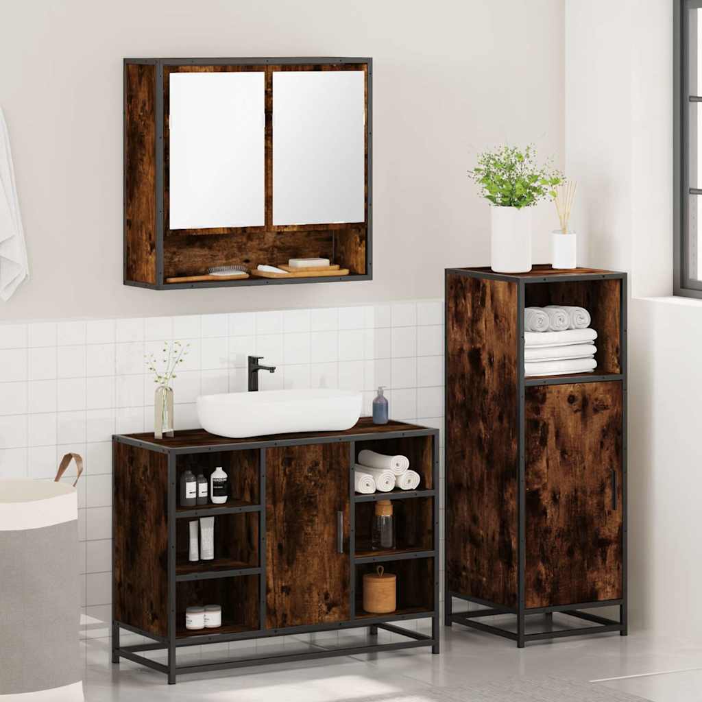 3 Pcs conjunto de móveis wc madeira processada carvalho fumado