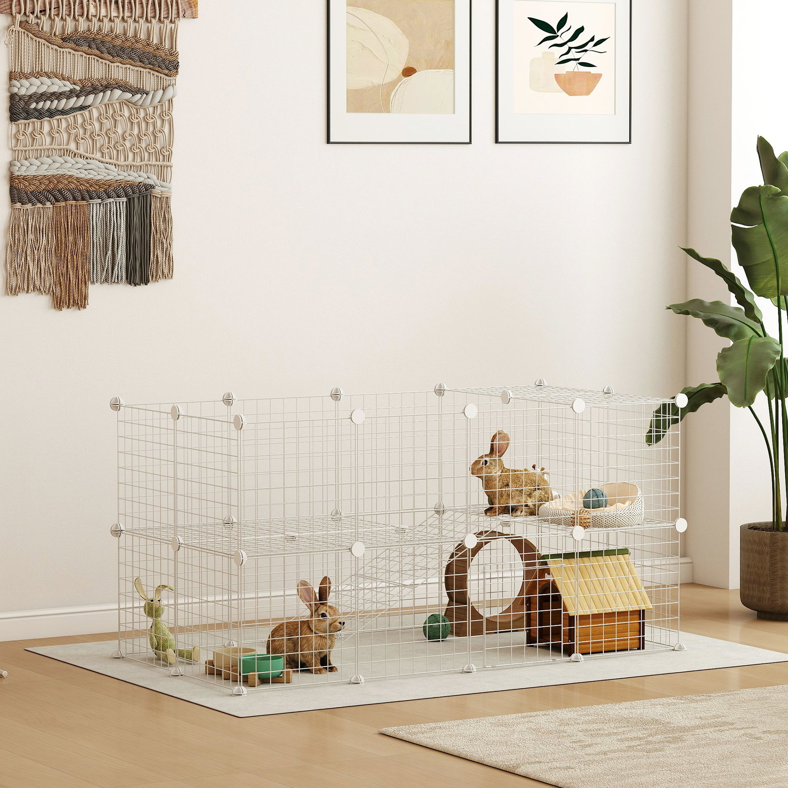 Recinto de metal para pequenos animais de estimação com 36 painéis desmontável DIY 146x73x73 cm branco