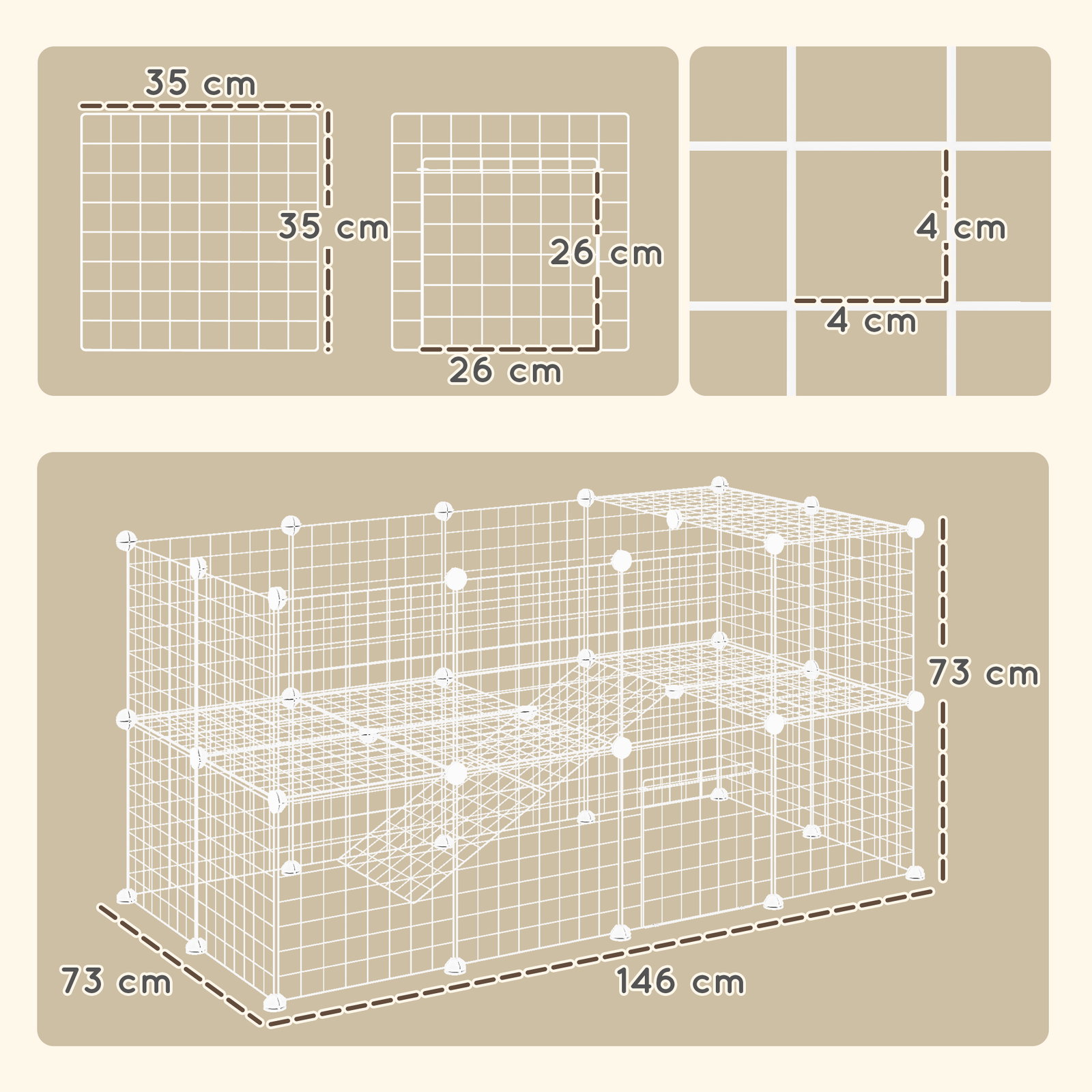 Recinto de metal para pequenos animais de estimação com 36 painéis desmontável DIY 146x73x73 cm branco