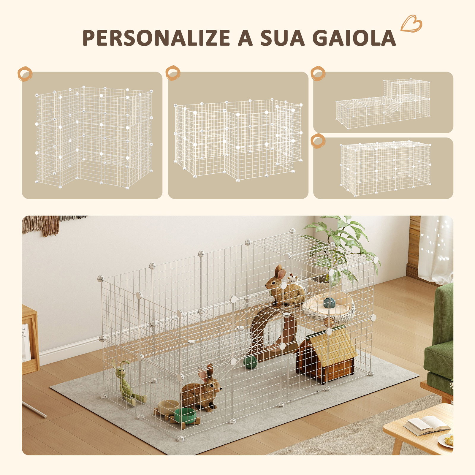 Recinto de metal para pequenos animais de estimação com 36 painéis desmontável DIY 146x73x73 cm branco