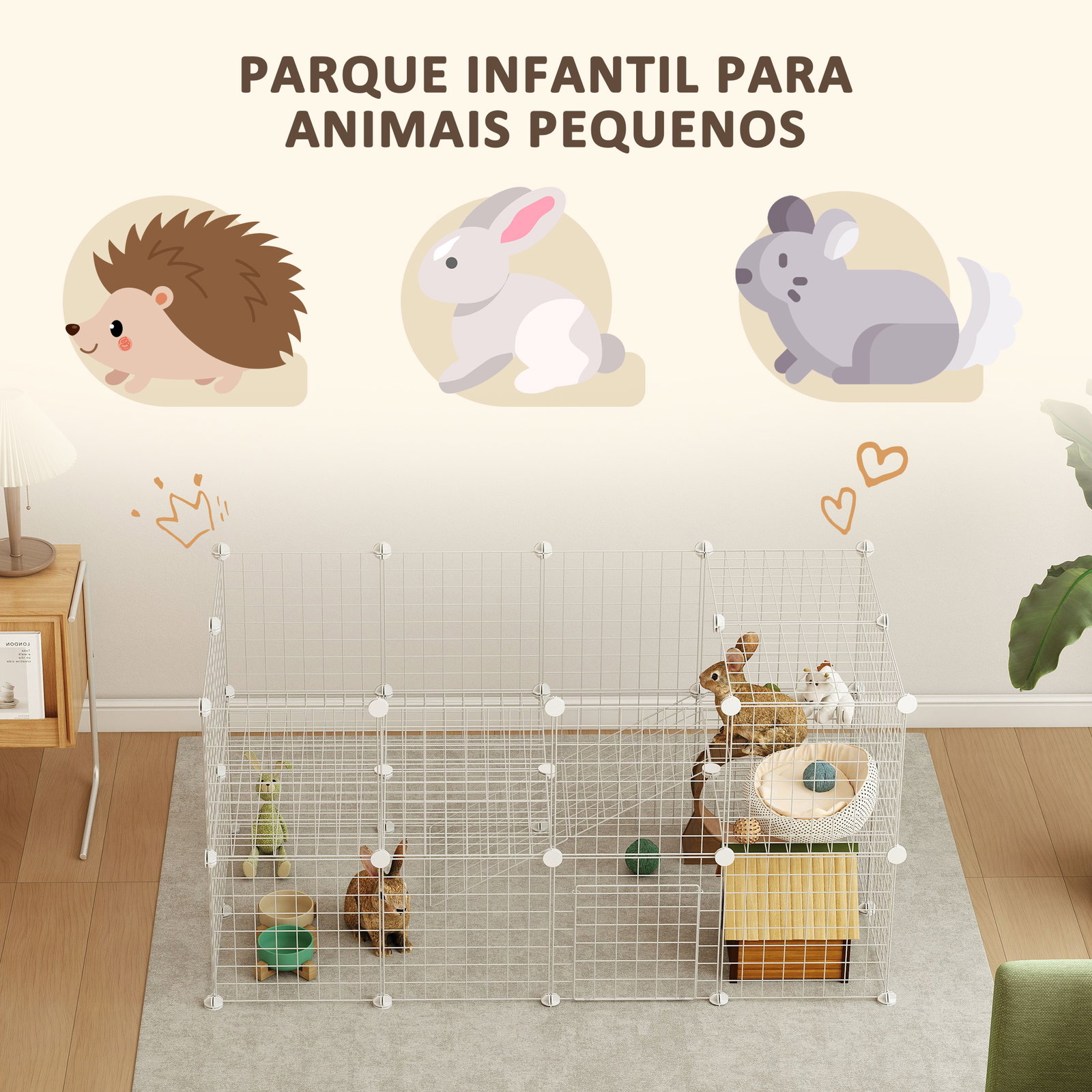 Recinto de metal para pequenos animais de estimação com 36 painéis desmontável DIY 146x73x73 cm branco