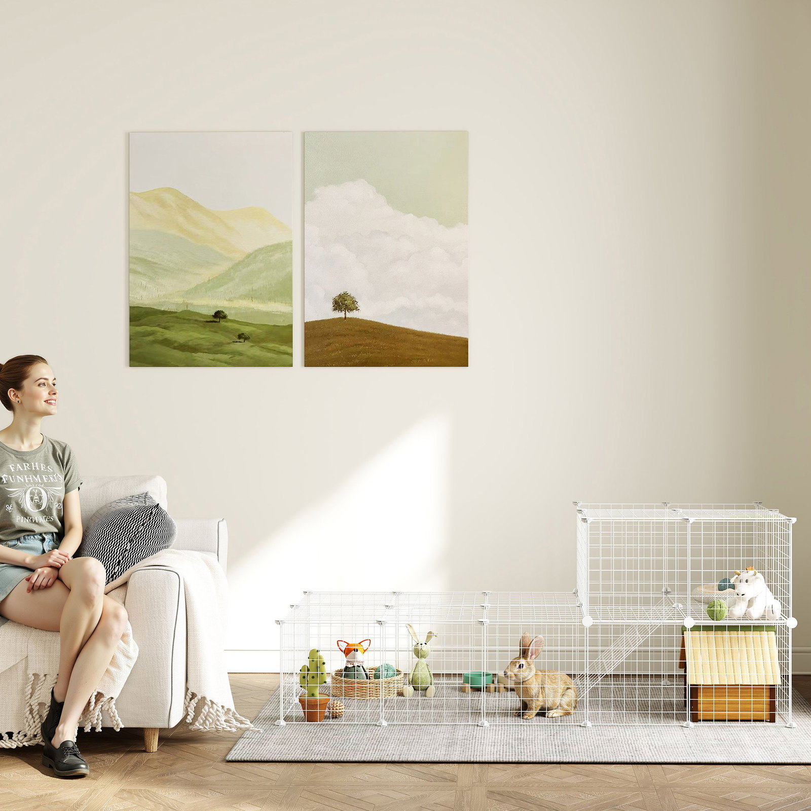 Recinto de metal para pequenos animais de estimação com 36 painéis desmontável DIY 146x73x73 cm branco