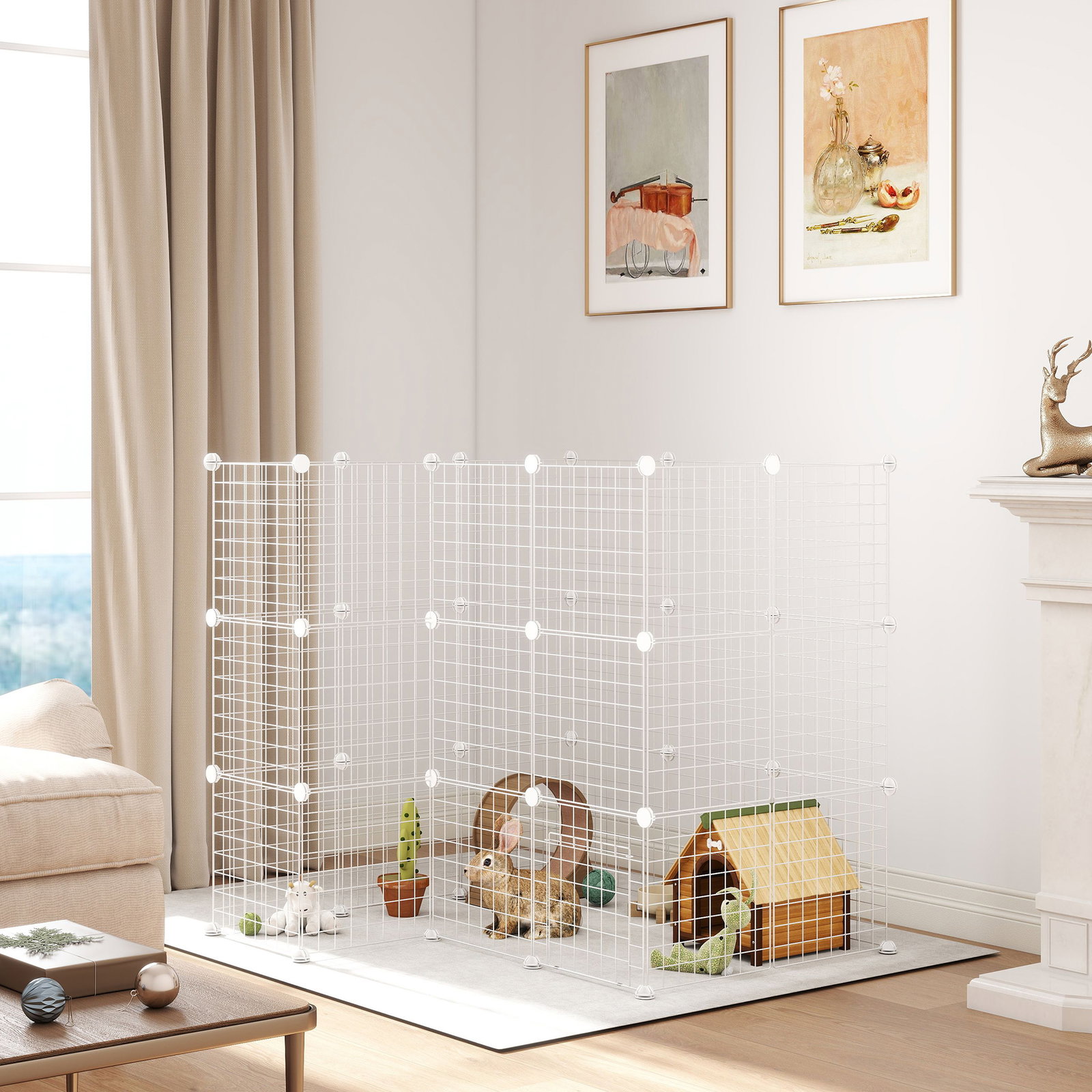 Recinto de metal para pequenos animais de estimação com 36 painéis desmontável DIY 146x73x73 cm branco