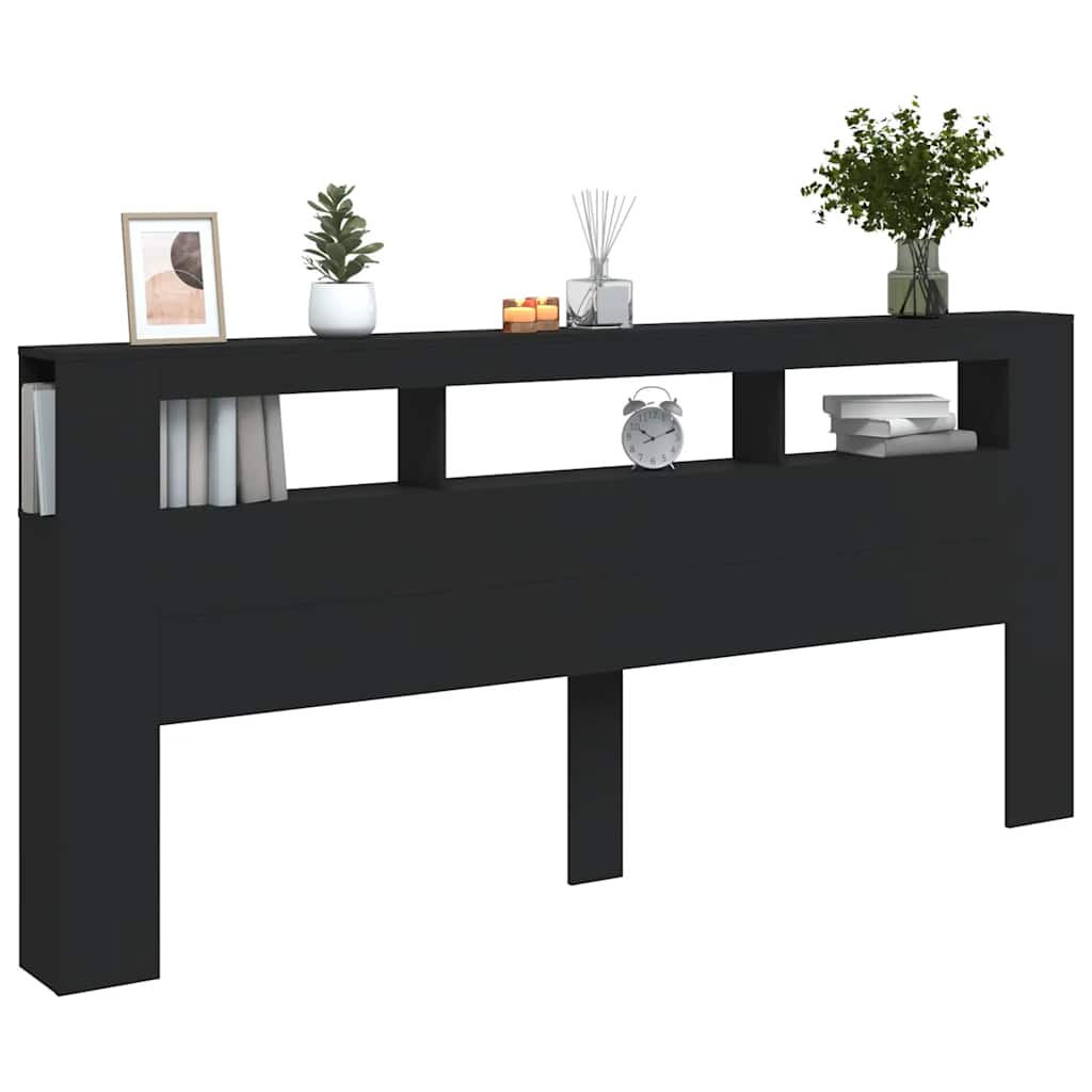 Cabeceira cama c/ leds 220x18,5x103,5 cm deriv. madeira preto
