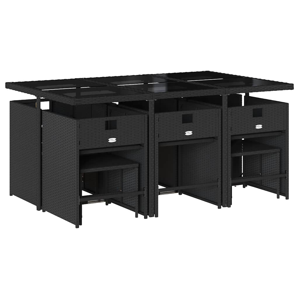 11 Pcs conjunto de jantar p/ jardim c/ almofadões vime PE preto