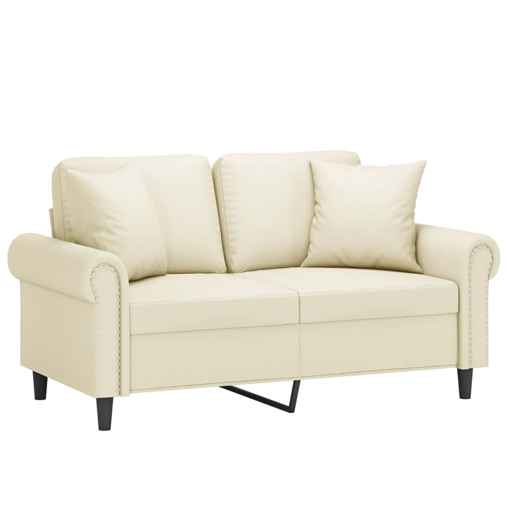 Sofá 2 lugares + almofadas decorativas 120cm couro artif. creme