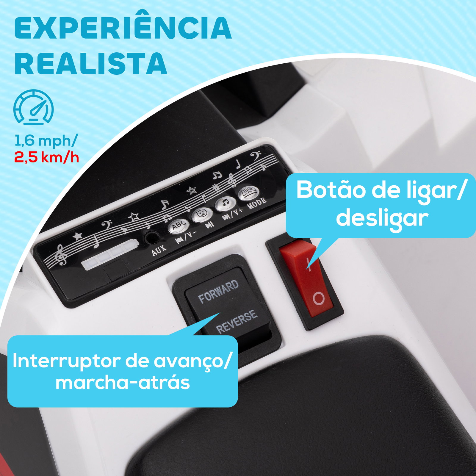 Quadriciclo elétrico para crianças veículo elétrico a bateria de 6v com velocidade de 2,5 km/h 70x41,5x48,5 cm branco