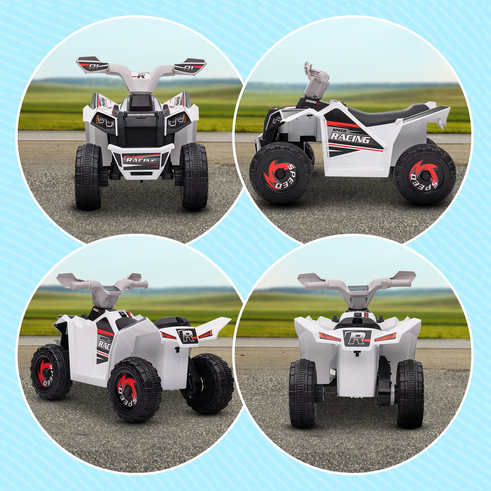 Quadriciclo elétrico para crianças veículo elétrico a bateria de 6v com velocidade de 2,5 km/h 70x41,5x48,5 cm branco