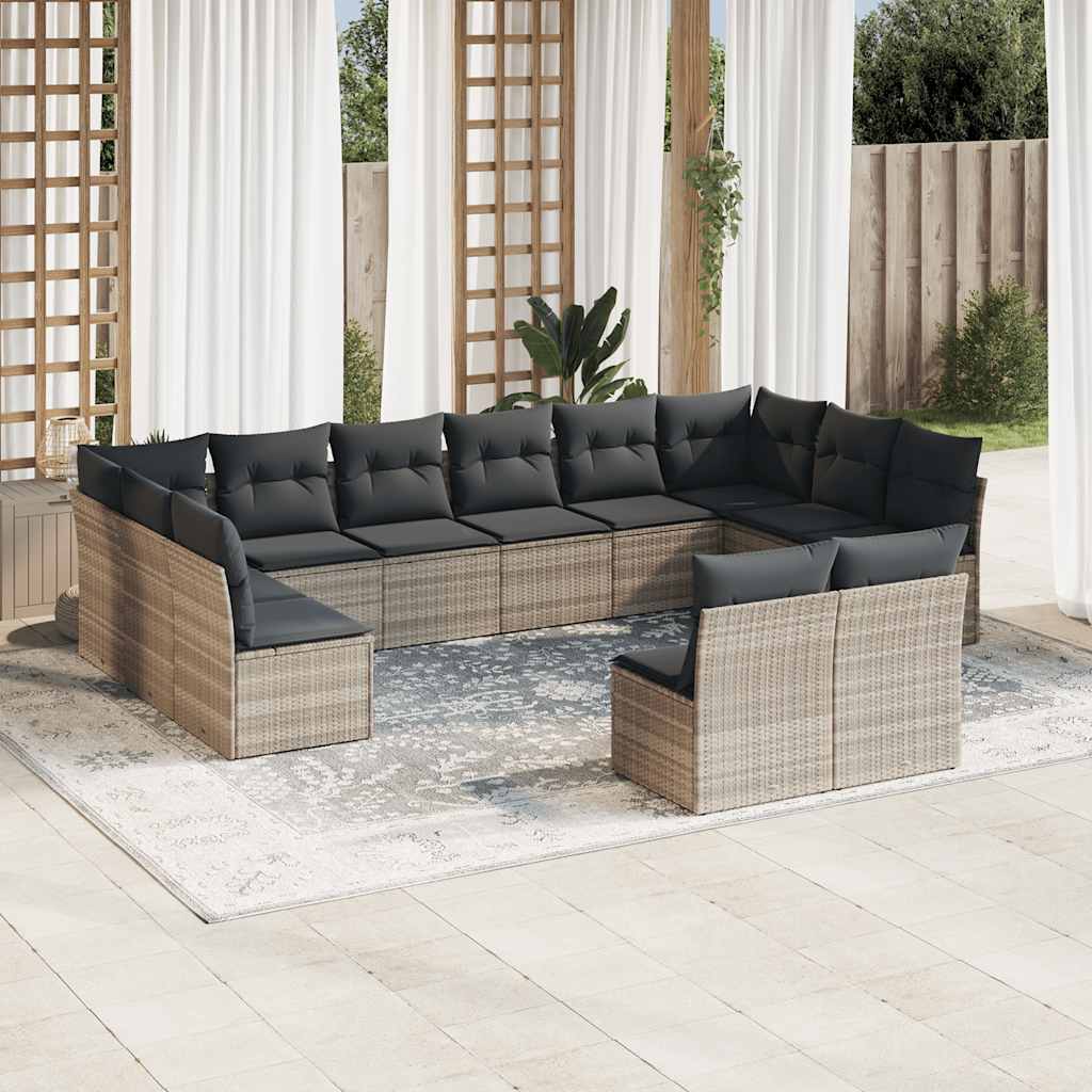 12 Pcs conj. sofás jardim com almofadões vime PE cinzento-claro