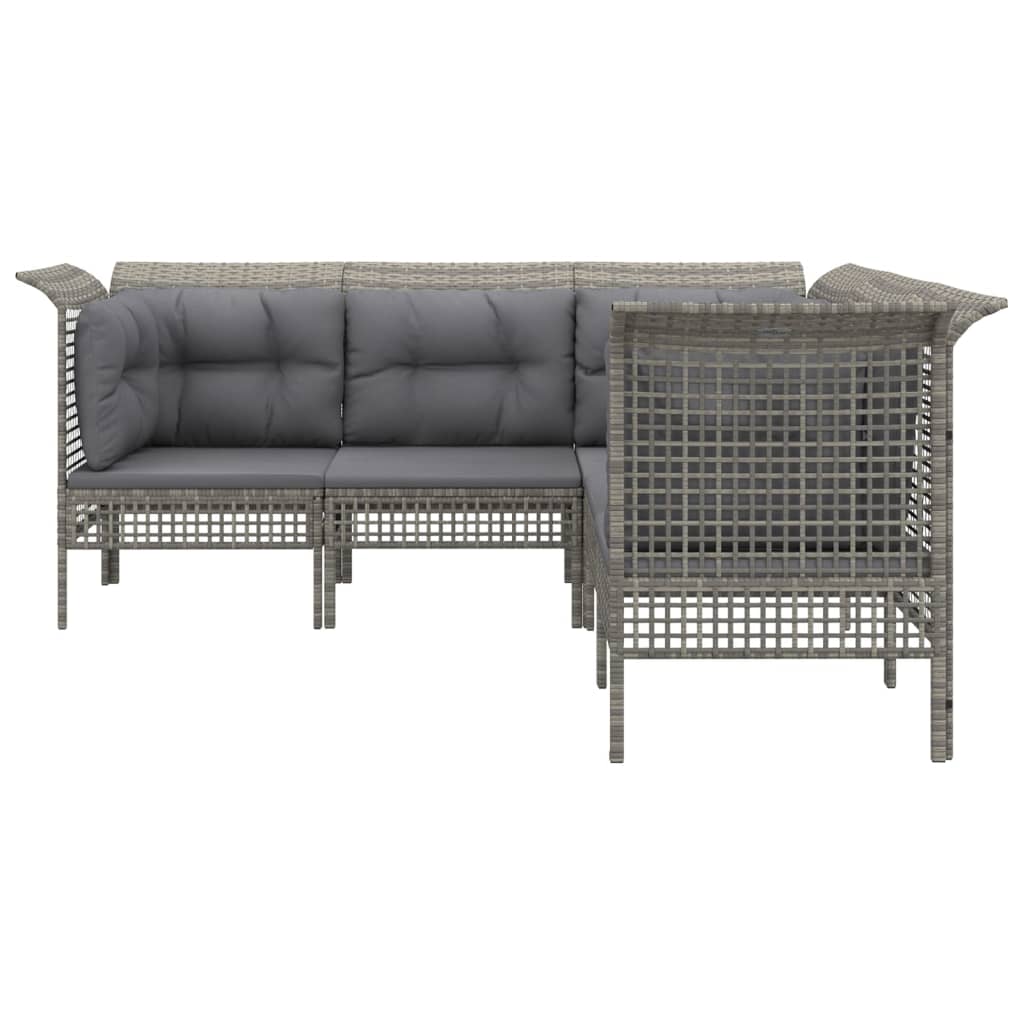 5 Pcs conjunto lounge de jardim c/ almofadões vime PE cinzento