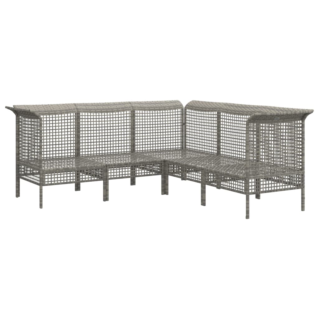 5 Pcs conjunto lounge de jardim c/ almofadões vime PE cinzento