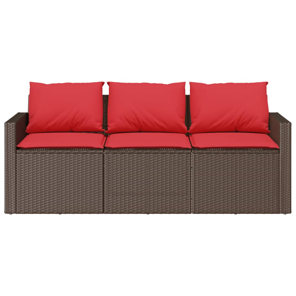 Sofá de jardim com almofadões 3 lugares vime PE castanho