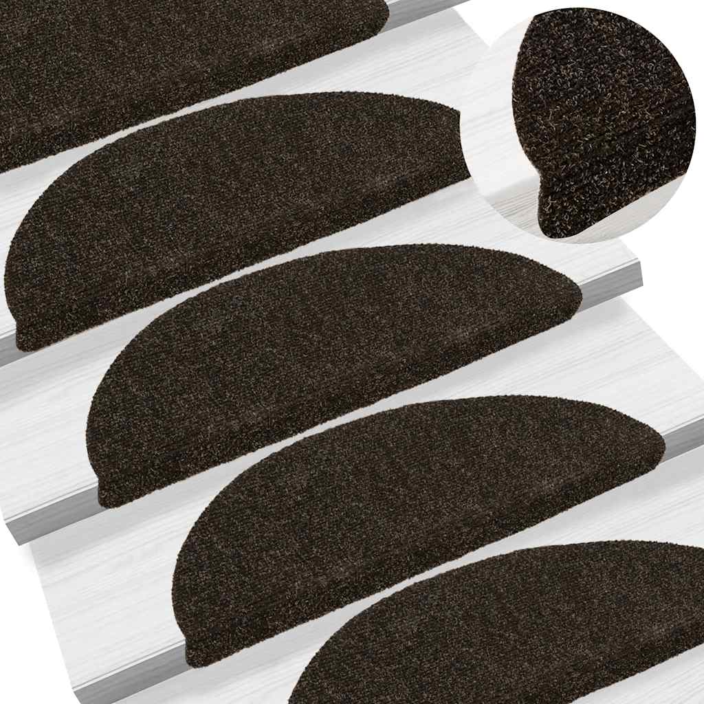 Tapetes de escada autoadesivos 10 peças 56x17x3 cm marrom escuro semicircular