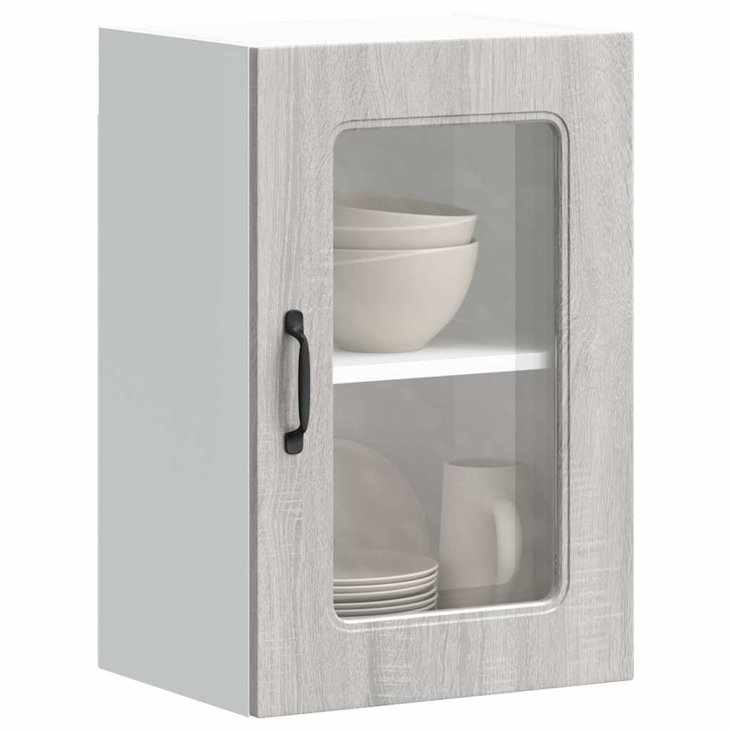 Armário de parede de cozinha porta vidro kalmar cinza sonoma