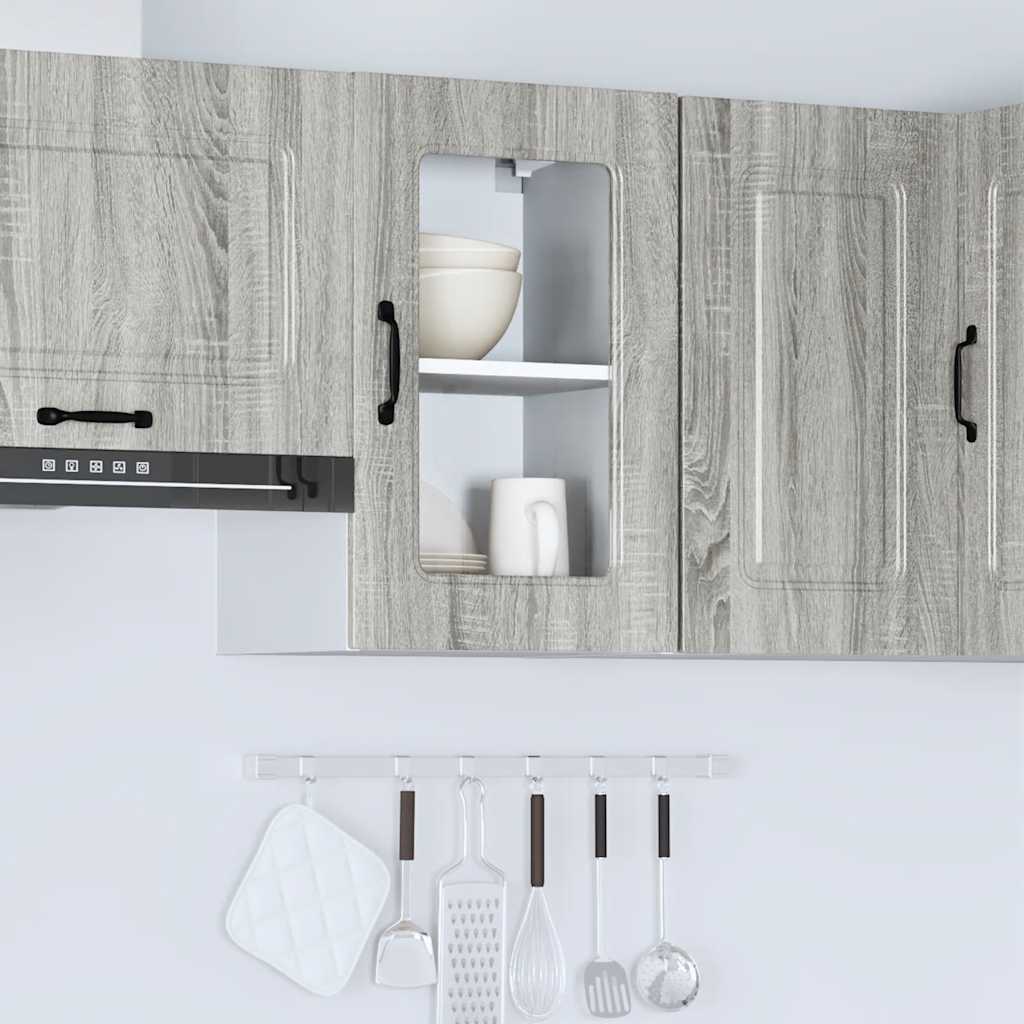 Armário de parede de cozinha porta vidro kalmar cinza sonoma