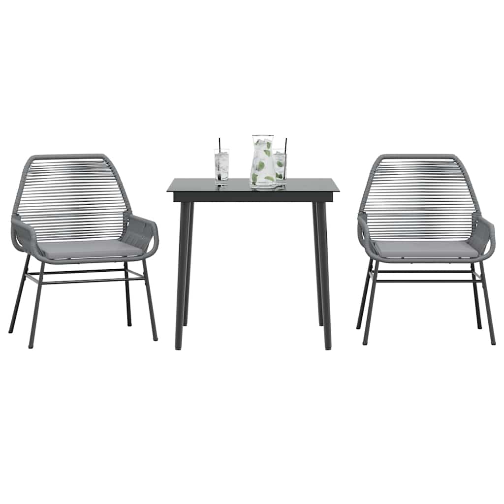 Conjunto jantar jardim 3 peças almofadas vidro vime cinzento PE