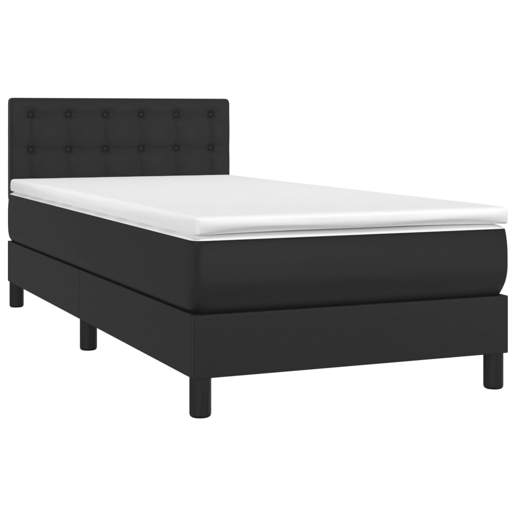 Cama com molas/colchão 90x190 cm couro artificial preto