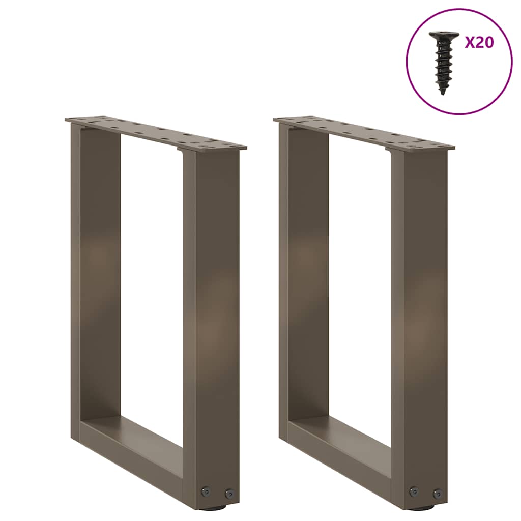 Pés para mesa de centro em formato de u, 2 peças, aço natural, 38 x (42-43) cm, aço