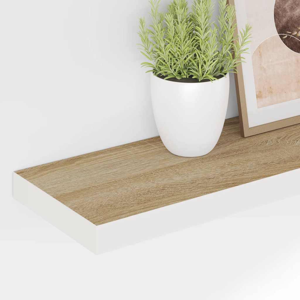 Prateleira parede suspensa 90x23,5x3,8cm MDF carvalho e branco
