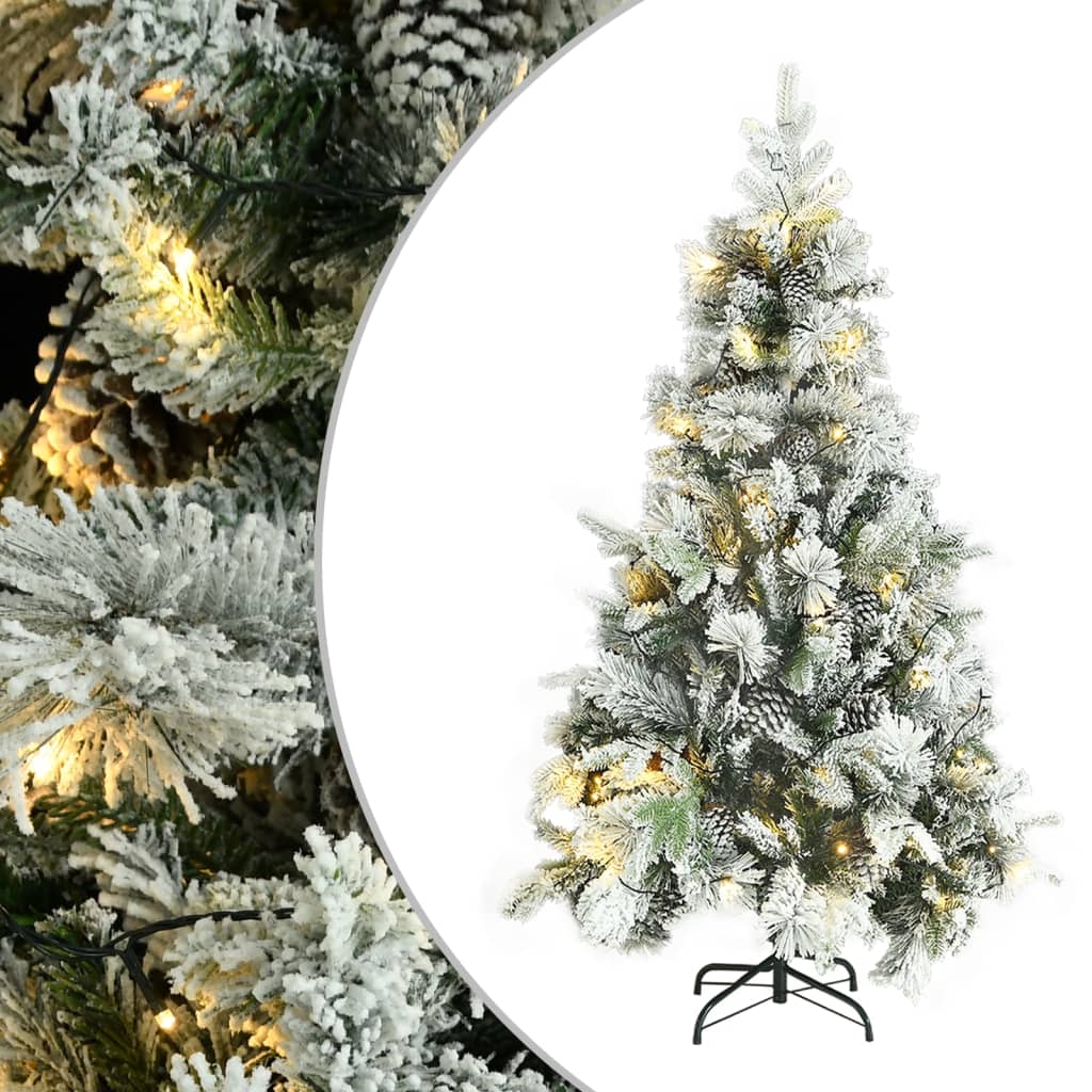Árvore de natal pré-iluminada c/ flocos neve e pinhas PVC/PE
