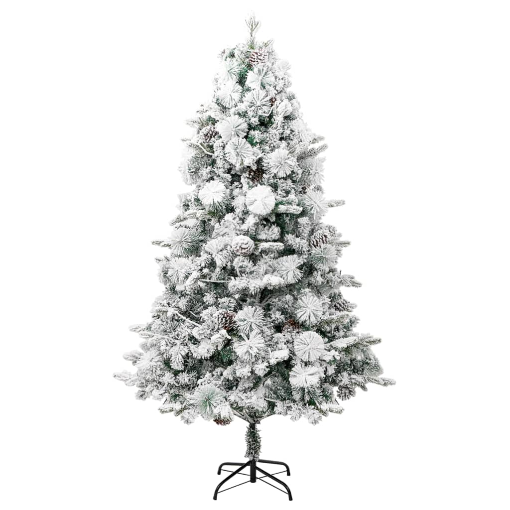 Árvore de natal pré-iluminada c/ flocos neve e pinhas PVC/PE