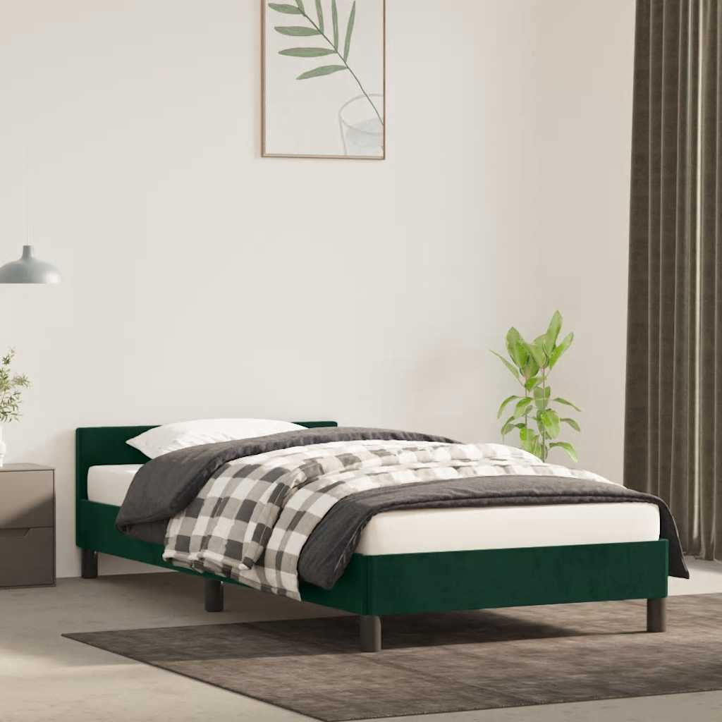 Estrutura de cama sem colchão 90x200 cm veludo verde-escuro