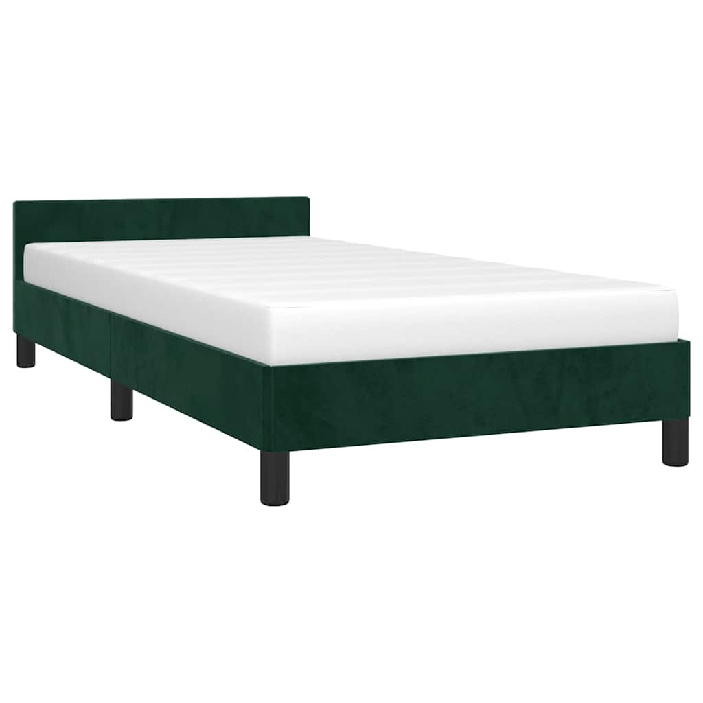 Estrutura de cama sem colchão 90x200 cm veludo verde-escuro