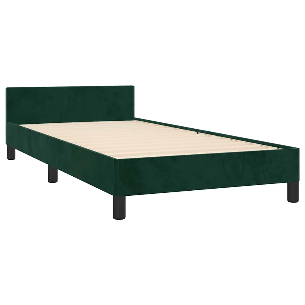 Estrutura de cama sem colchão 90x200 cm veludo verde-escuro