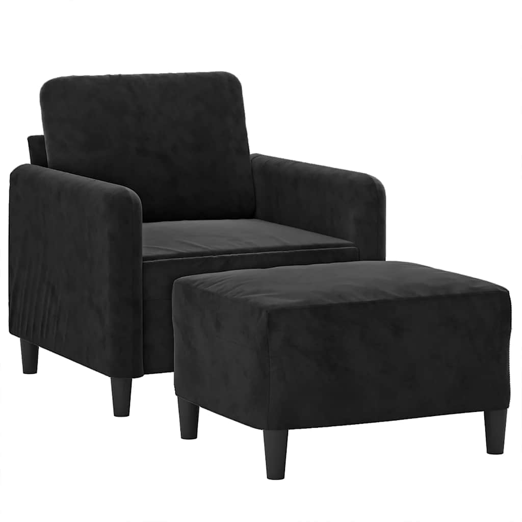 Poltrona com apoio de pés 60 cm veludo preto