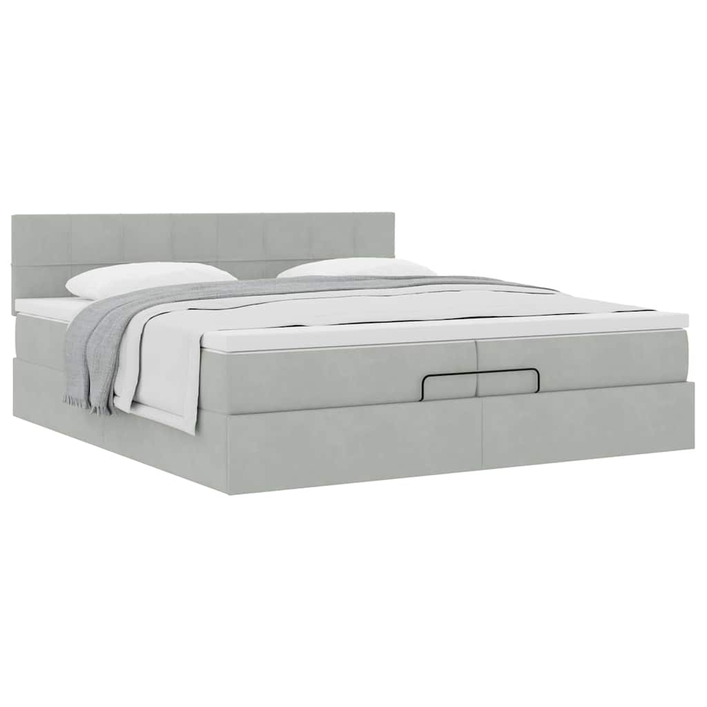 Estrutura de cama otomana com colchão 200x200 cm cinzento claro