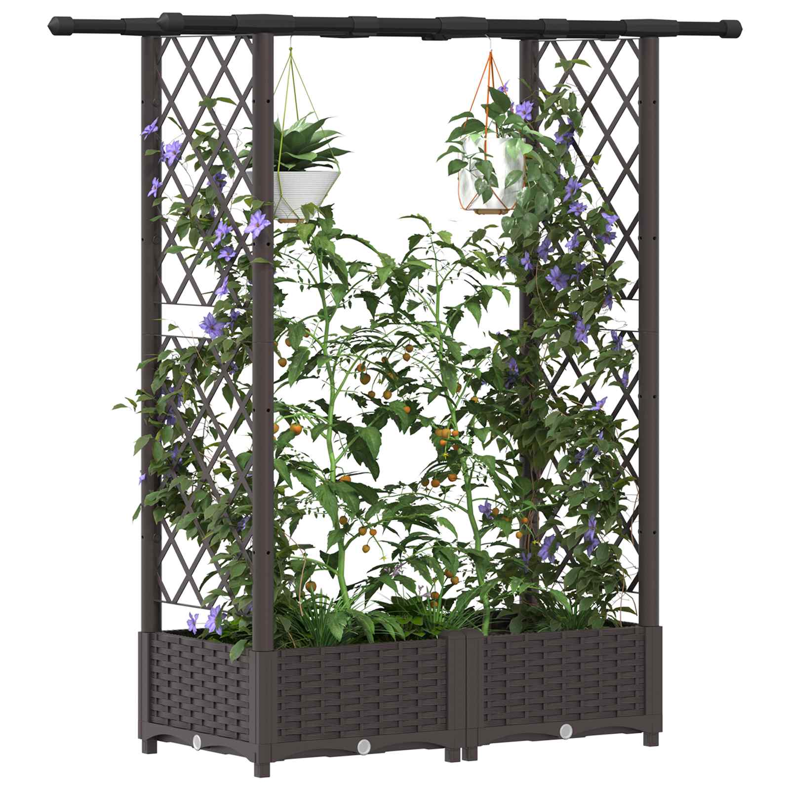 Cama elevada com treliça e telhado castanho 122,5 x 40 x 121 cm