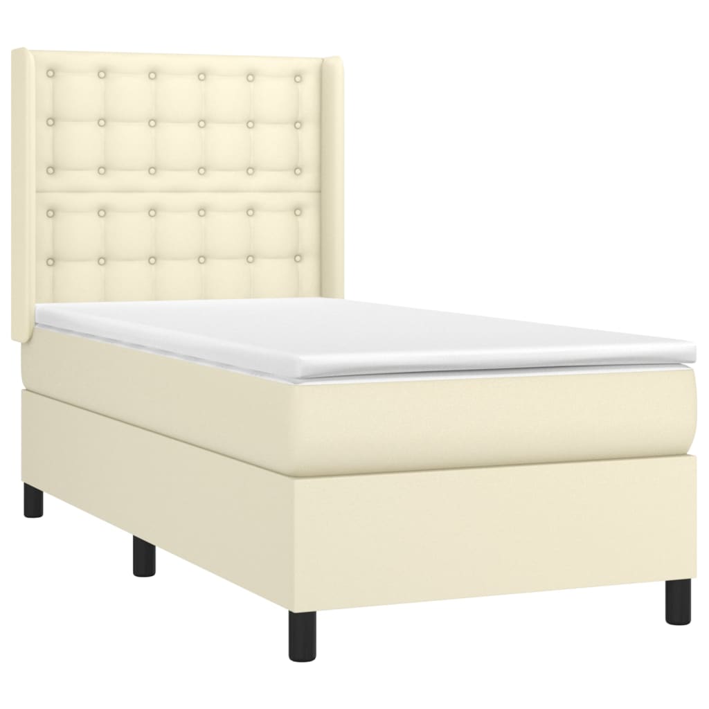 Cama com molas/colchão 90x190 cm couro artificial cor creme