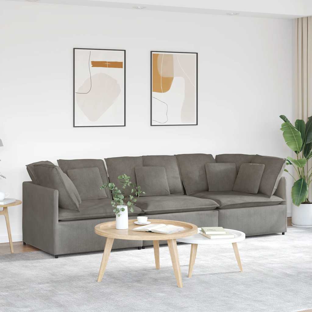 Sofá modular com almofadas tecido corduroy cinzento-claro