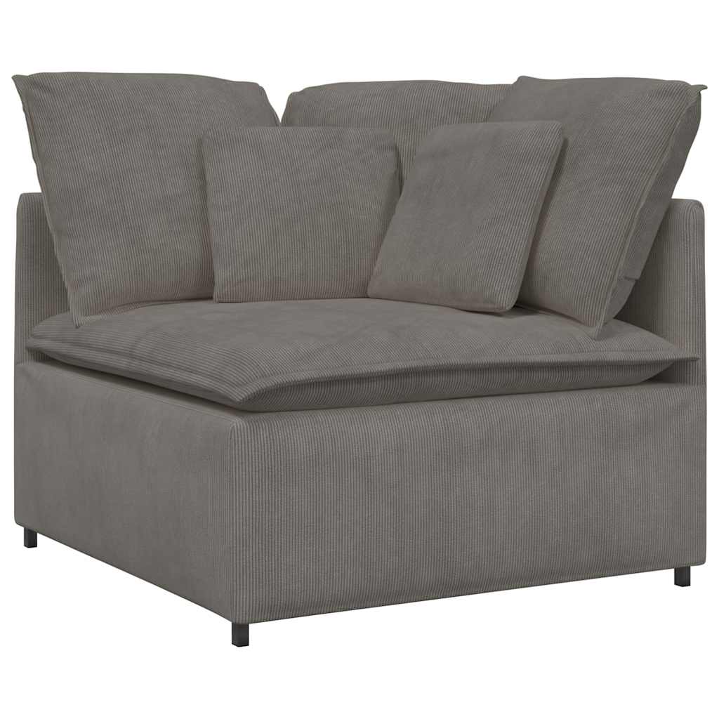 Sofá modular com almofadas tecido corduroy cinzento-claro
