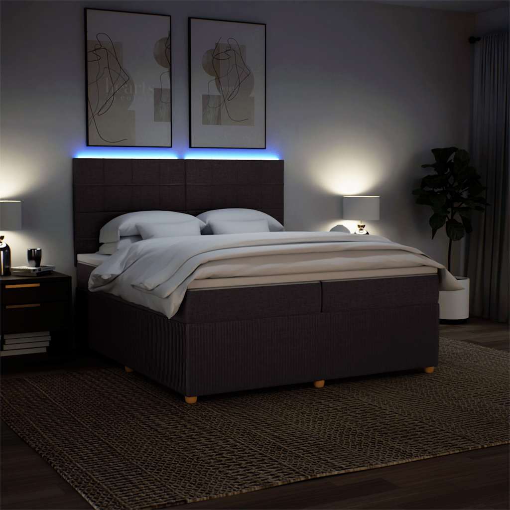 Cama com molas/colchão 200x200 cm tecido castanho-escuro